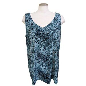 Penningtons Womens Plus 1X Green Reptile Snake Print Tank Top Blouse Layering